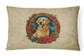 Golden Retriever Christmas Flowers Decorative Throw Pillow 12x16 Indoor Outdoor Accent Cushion, Fabric Cover with Insert for Sofa, Bed, Porch & Living Room