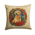 Golden Retriever Christmas Flowers Decorative Throw Pillow 14x14 Indoor Outdoor Accent Cushion, Fabric Cover with Insert for Sofa, Bed, Porch & Living Room