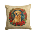 Golden Retriever Christmas Flowers Decorative Throw Pillow 18x18 Indoor Outdoor Accent Cushion, Fabric Cover with Insert for Sofa, Bed, Porch & Living Room