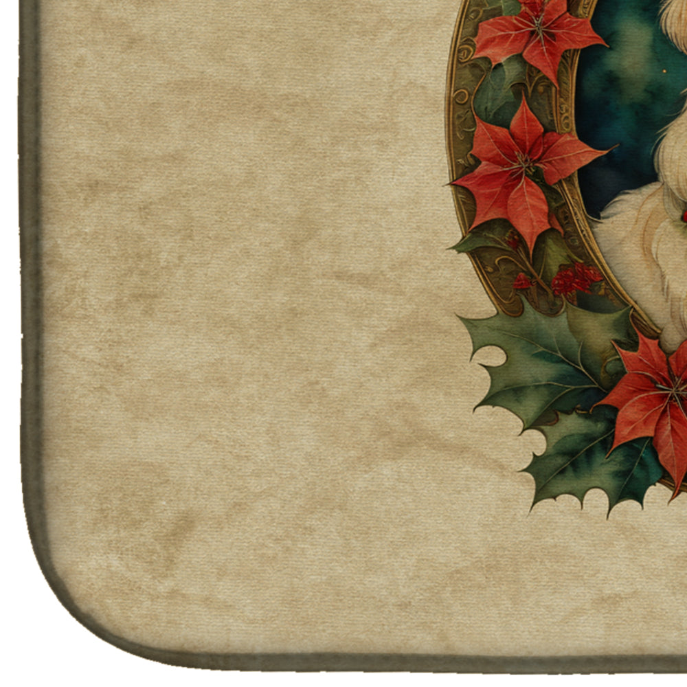 Great Pyrenees Christmas Flowers Dish Drying Mat Absorbent Dish Drying Mat Pad for Kitchen Counter Dish Drainer Mat for Countertop, 14 x 21", Multicolor