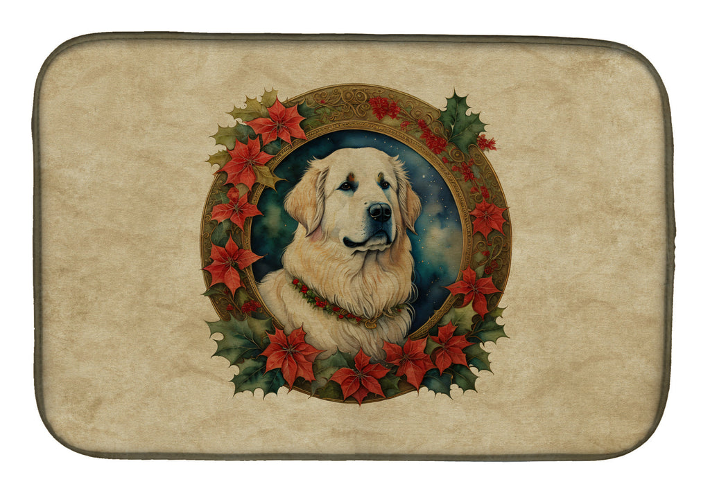 Great Pyrenees Christmas Flowers Dish Drying Mat Absorbent Dish Drying Mat Pad for Kitchen Counter Dish Drainer Mat for Countertop, 14 x 21", Multicolor