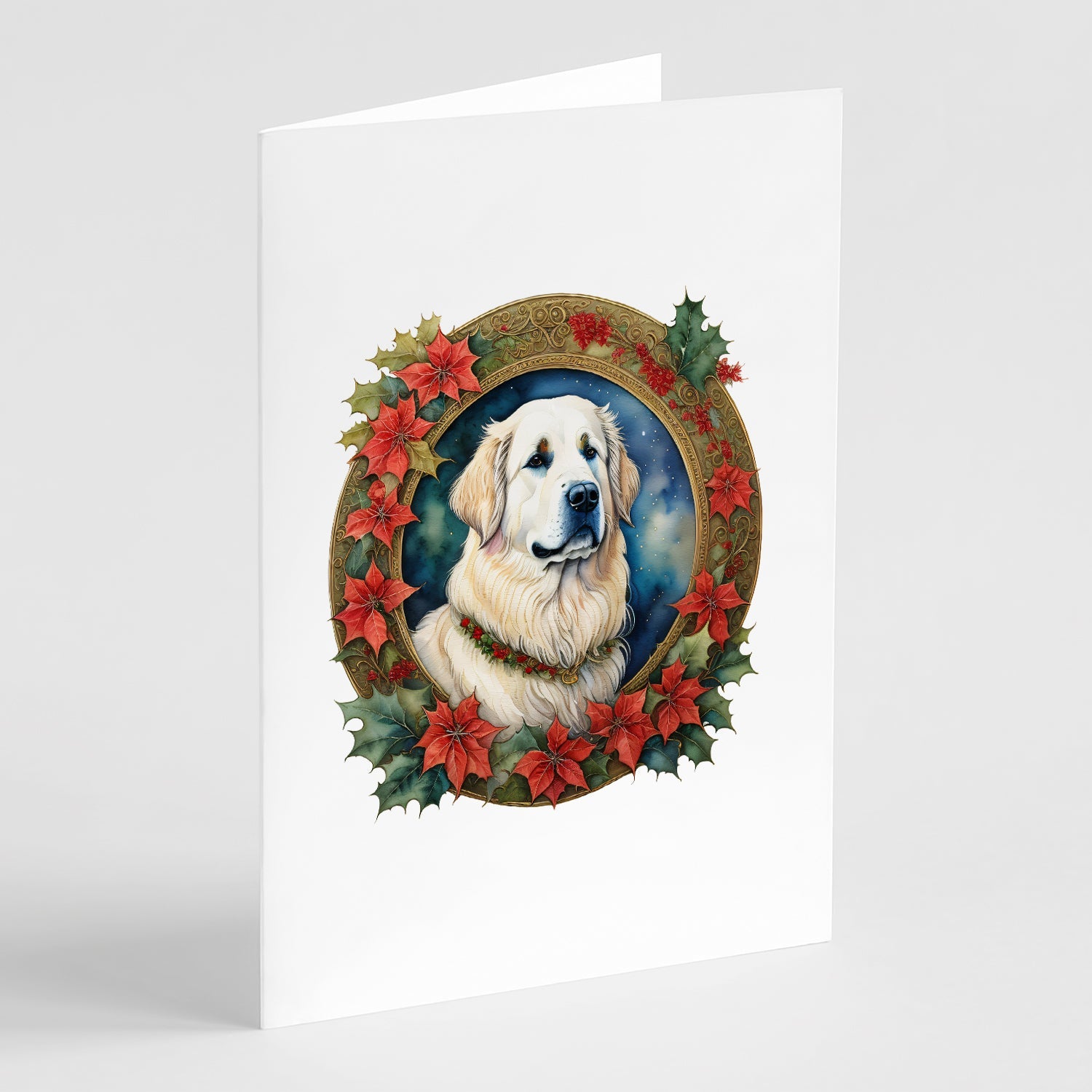 Great Pyrenees Christmas Flowers Greeting Cards Pack of 8 Blank Cards with Envelopes Whimsical A7 Size 5x7
