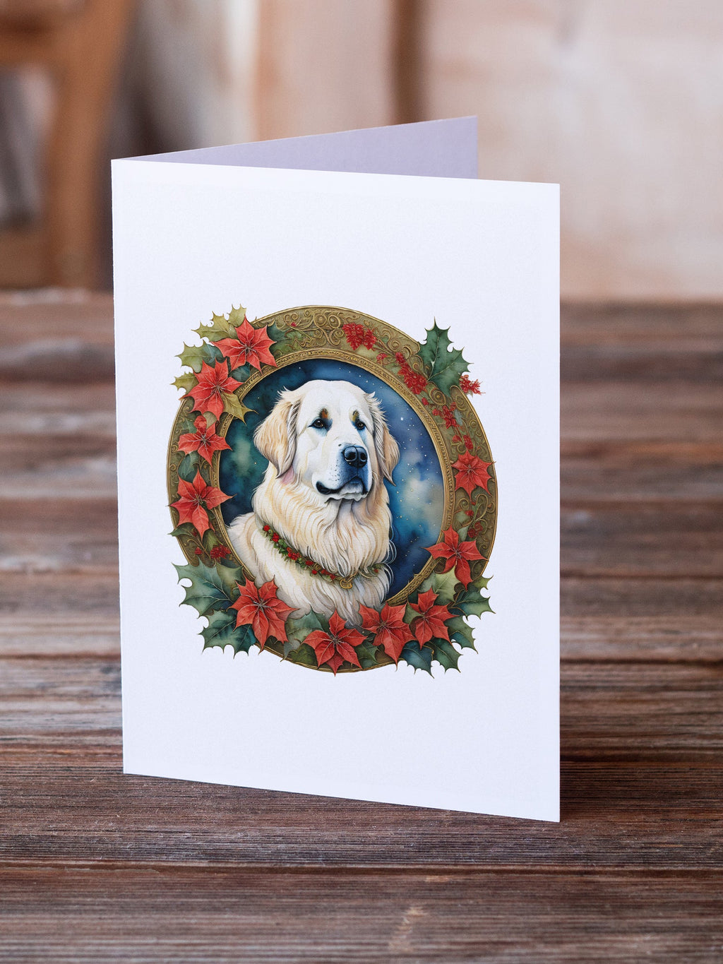 Great Pyrenees Christmas Flowers Greeting Cards Pack of 8 Blank Cards with Envelopes Whimsical A7 Size 5x7