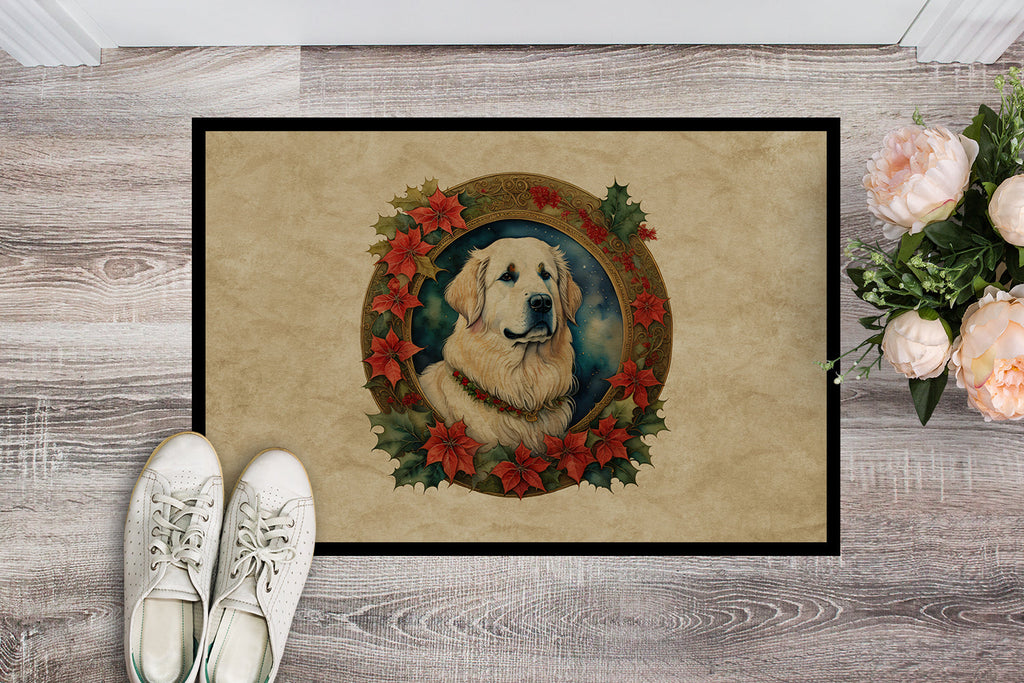 Great Pyrenees Christmas Flowers Doormat Indoor Outdoor 24H X 36W Front Door Mat Rugs for Entryway, Non Slip Washable Low Pile,