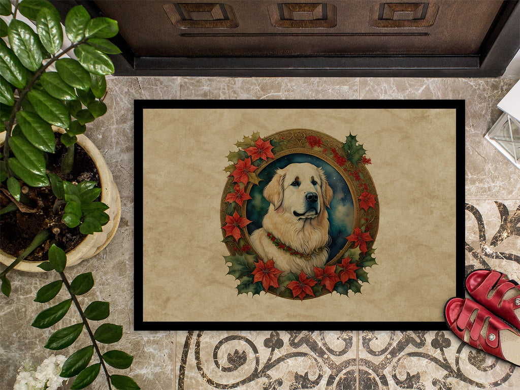 Great Pyrenees Christmas Flowers Doormat Indoor Outdoor 24H X 36W Front Door Mat Rugs for Entryway, Non Slip Washable Low Pile,
