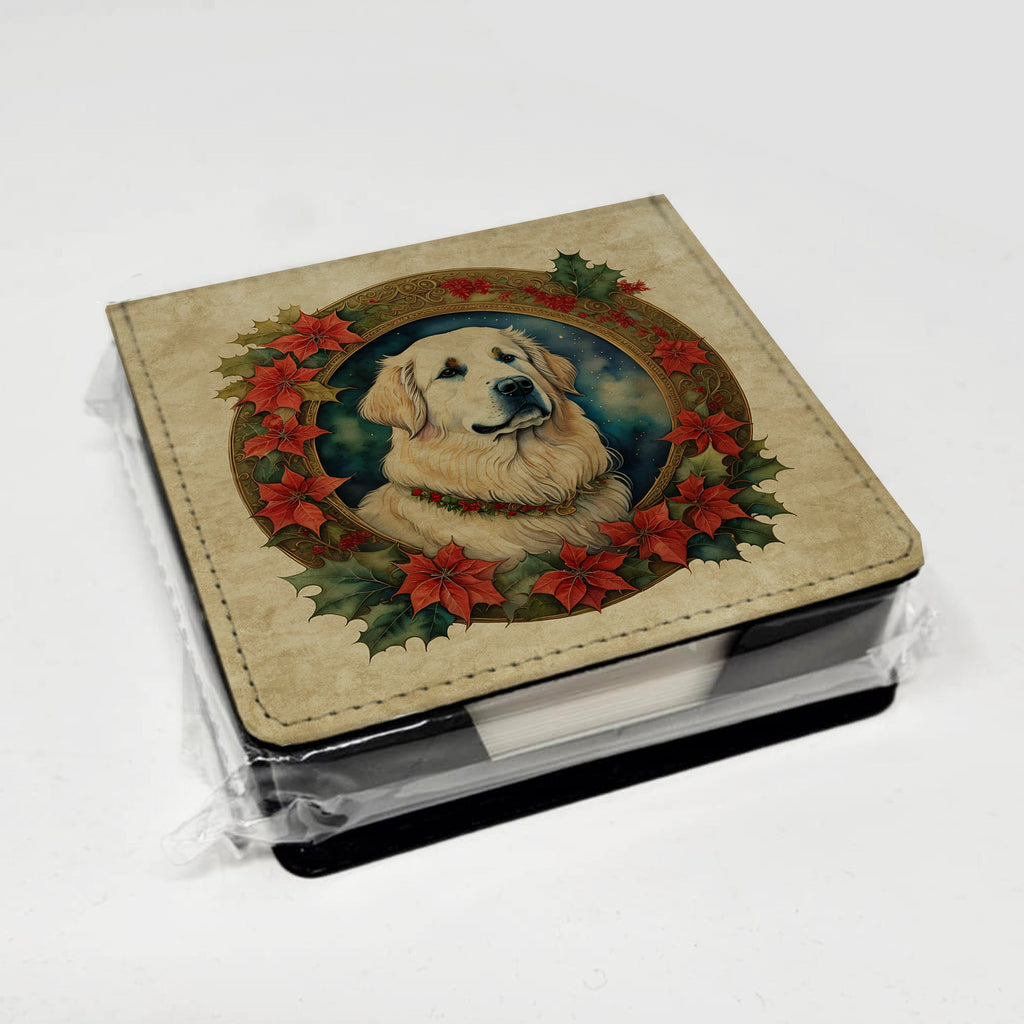 Great Pyrenees Christmas Flowers PU Leather Note Paper Holder with Artist-Designed Cover, Desk Accessory, Office Gift