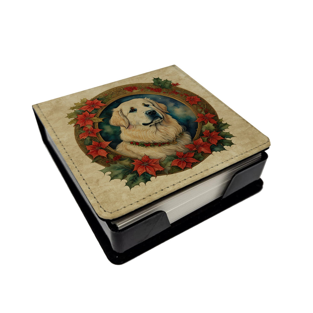 Great Pyrenees Christmas Flowers PU Leather Note Paper Holder with Artist-Designed Cover, Desk Accessory, Office Gift