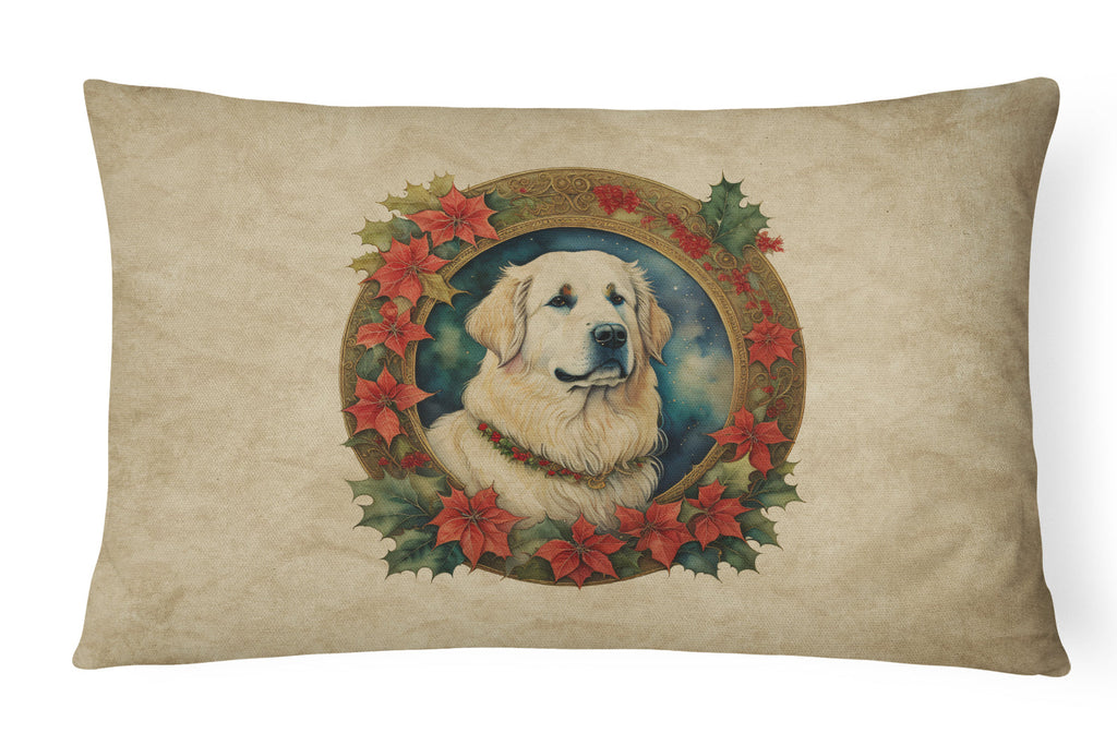 Great Pyrenees Christmas Flowers Decorative Throw Pillow 12x16 Indoor Outdoor Accent Cushion, Fabric Cover with Insert for Sofa, Bed, Porch & Living Room