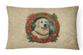 Great Pyrenees Christmas Flowers Decorative Throw Pillow 12x16 Indoor Outdoor Accent Cushion, Fabric Cover with Insert for Sofa, Bed, Porch & Living Room