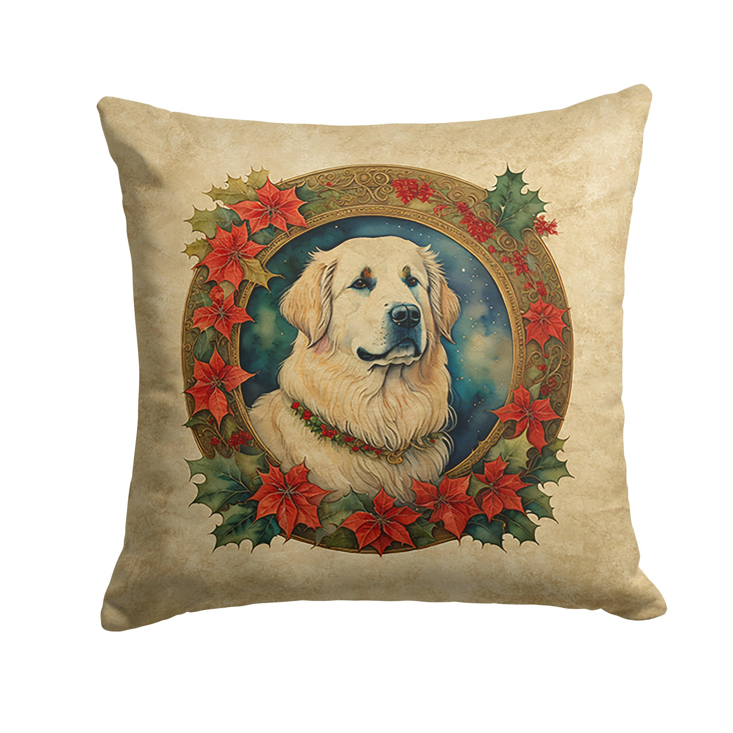 Great Pyrenees Christmas Flowers Decorative Throw Pillow 18x18 Indoor Outdoor Accent Cushion, Fabric Cover with Insert for Sofa, Bed, Porch & Living Room
