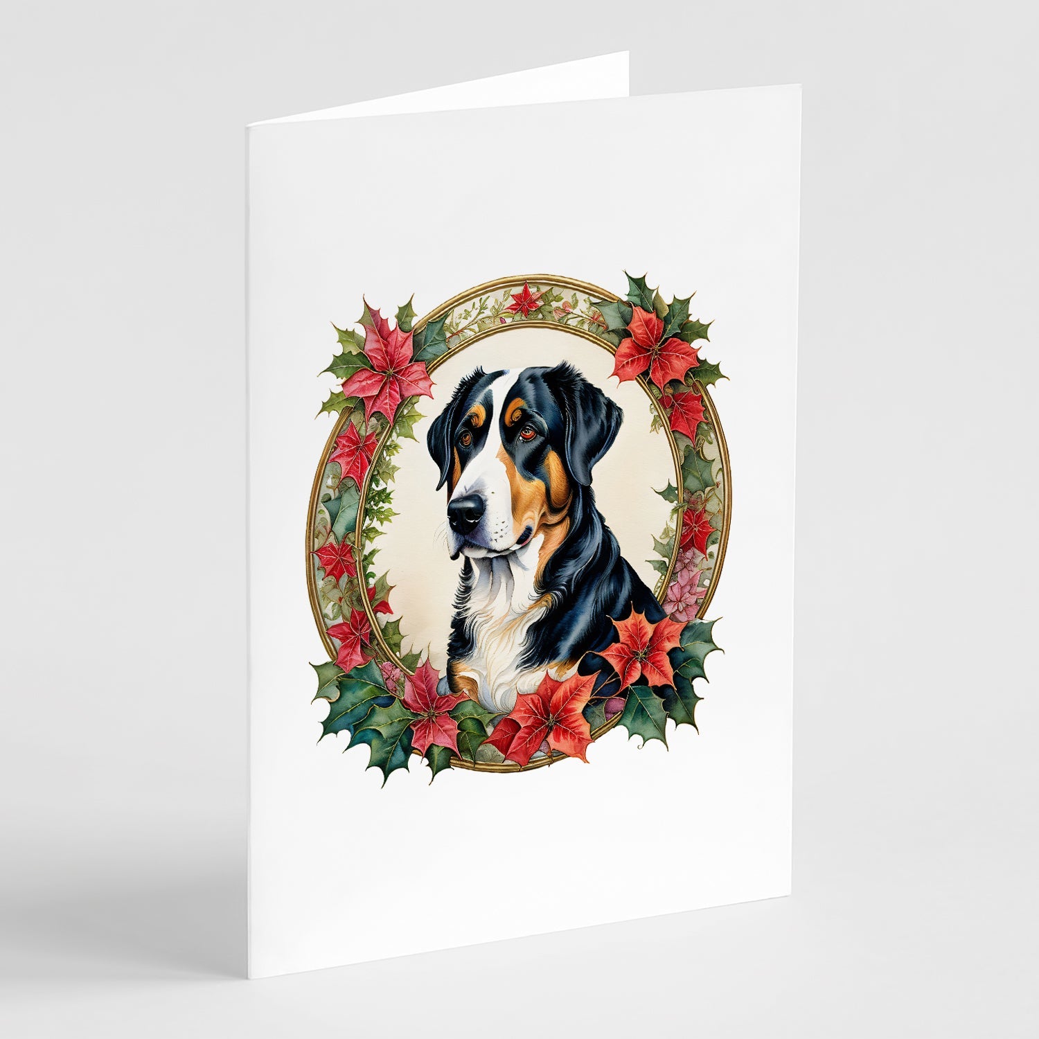 Greater Swiss Mountain Dog Christmas Flowers Greeting Cards Pack of 8 Blank Cards with Envelopes Whimsical A7 Size 5x7