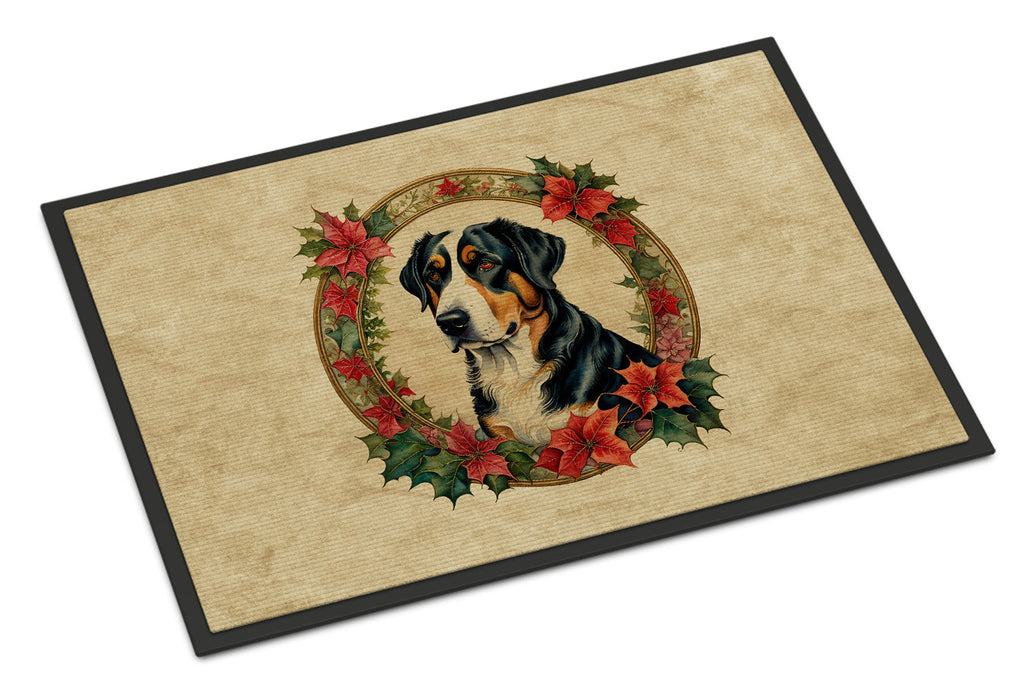 Greater Swiss Mountain Dog Christmas Flowers Doormat Indoor Outdoor 24H X 36W Front Door Mat Rugs for Entryway, Non Slip Washable Low Pile,
