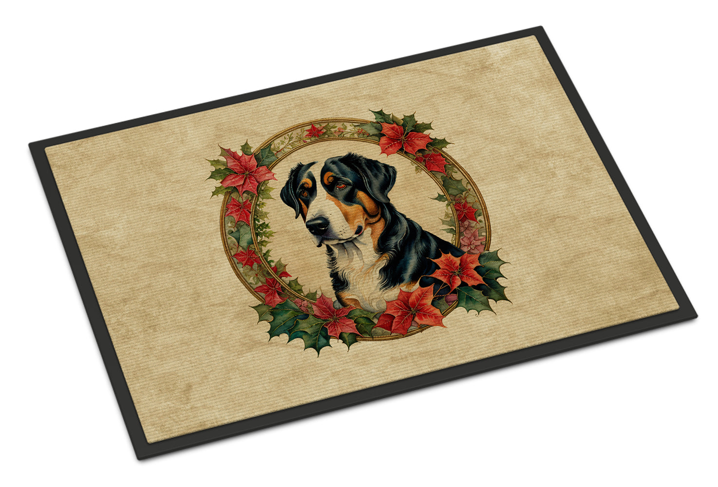 Greater Swiss Mountain Dog Christmas Flowers Doormat Indoor Outdoor 24H X 36W Front Door Mat Rugs for Entryway, Non Slip Washable Low Pile,