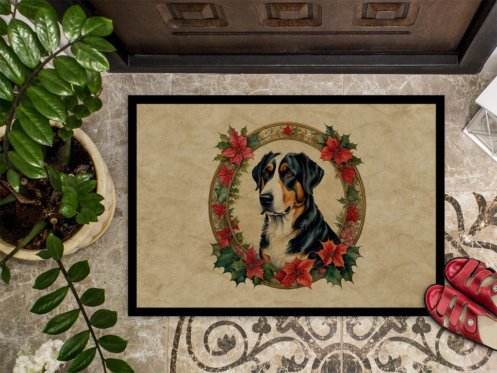 Greater Swiss Mountain Dog Christmas Flowers Doormat Indoor Outdoor 24H X 36W Front Door Mat Rugs for Entryway, Non Slip Washable Low Pile,