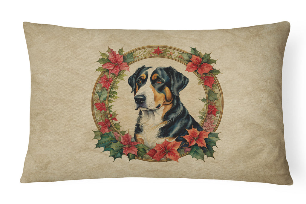 Greater Swiss Mountain Dog Christmas Flowers Decorative Throw Pillow 12x16 Indoor Outdoor Accent Cushion, Fabric Cover with Insert for Sofa, Bed, Porch & Living Room