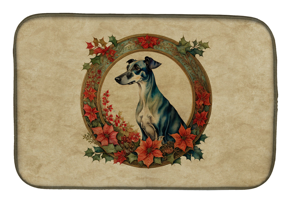 Greyhound Christmas Flowers Dish Drying Mat Absorbent Dish Drying Mat Pad for Kitchen Counter Dish Drainer Mat for Countertop, 14 x 21", Multicolor