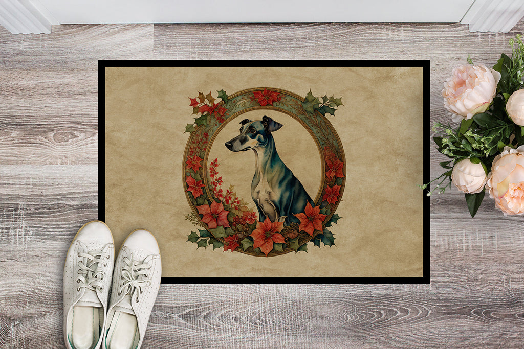 Greyhound Christmas Flowers Doormat Indoor Outdoor 24H X 36W Front Door Mat Rugs for Entryway, Non Slip Washable Low Pile,