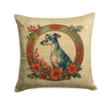 Greyhound Christmas Flowers Decorative Throw Pillow 14x14 Indoor Outdoor Accent Cushion, Fabric Cover with Insert for Sofa, Bed, Porch & Living Room