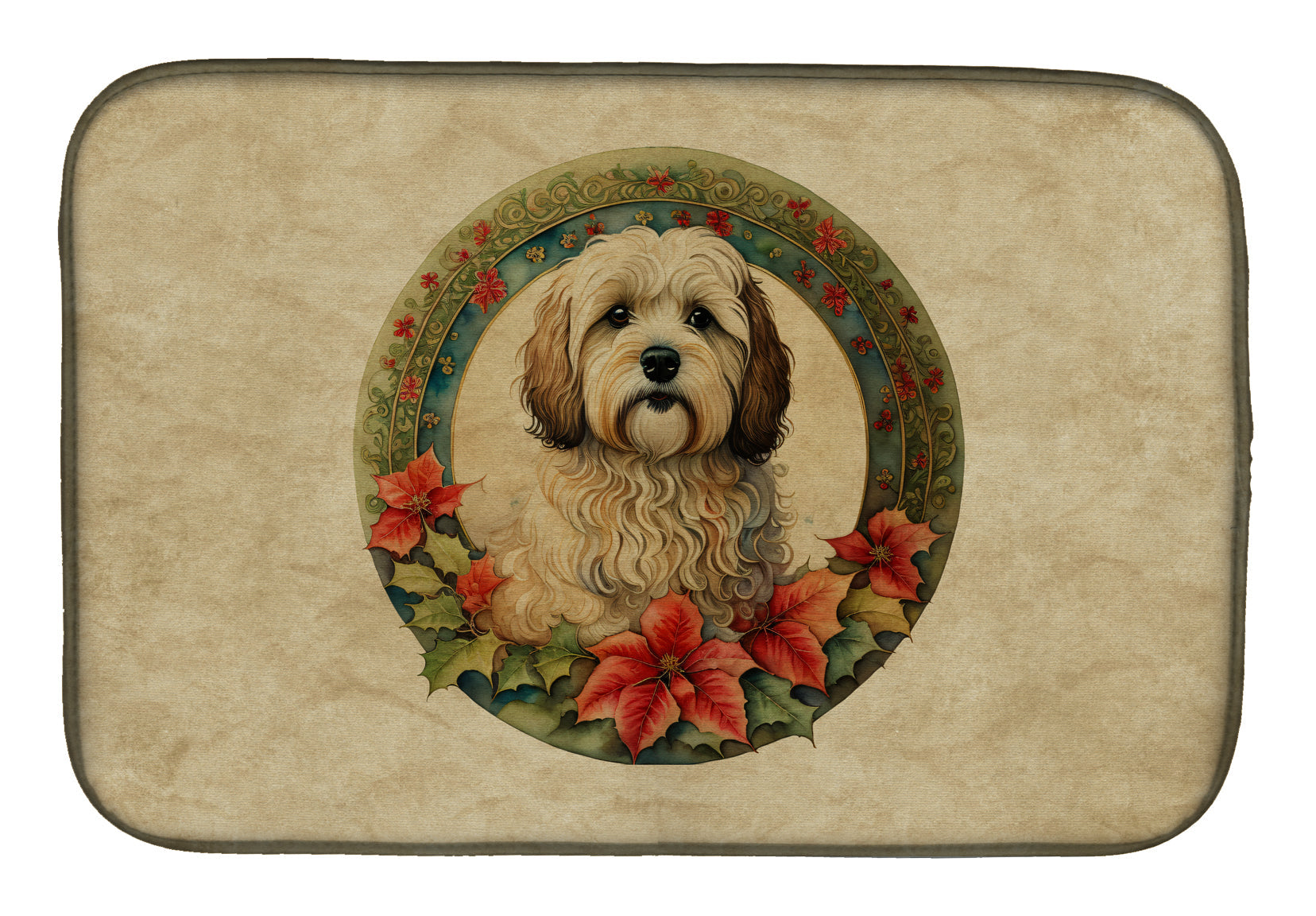 Havanese Christmas Flowers Dish Drying Mat Absorbent Dish Drying Mat Pad for Kitchen Counter Dish Drainer Mat for Countertop, 14 x 21", Multicolor