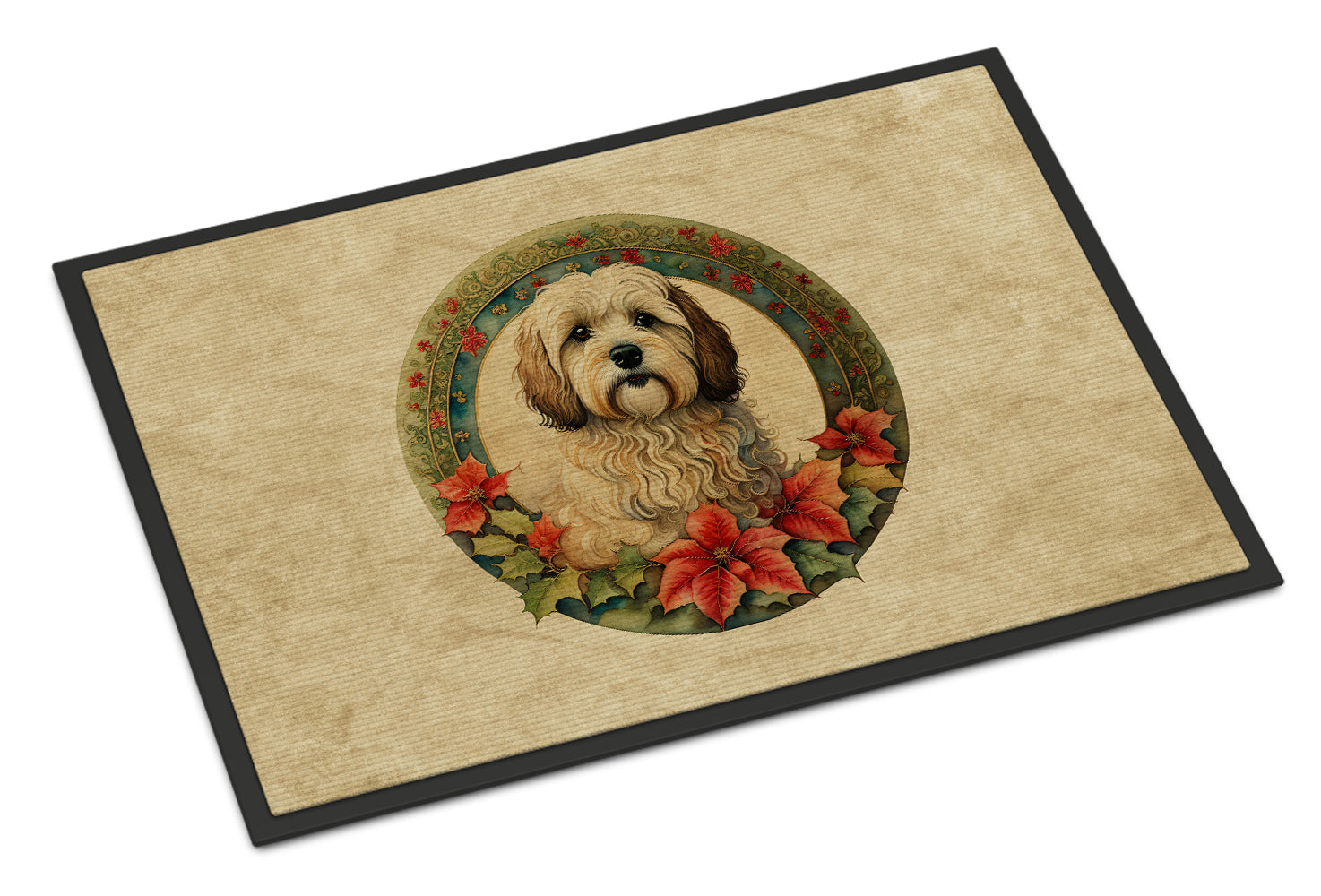Havanese Christmas Flowers Doormat Indoor Outdoor 18H X 27W Front Door Mat Rugs for Entryway, Non Slip Washable