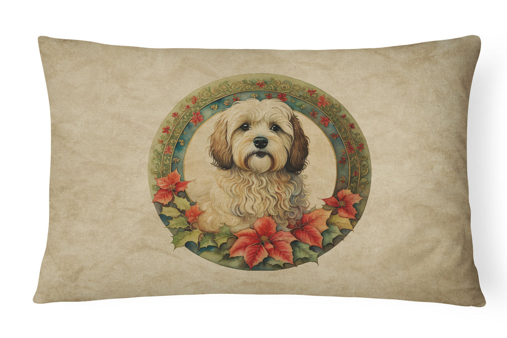 Havanese Christmas Flowers Decorative Throw Pillow 12x16 Indoor Outdoor Accent Cushion, Fabric Cover with Insert for Sofa, Bed, Porch & Living Room