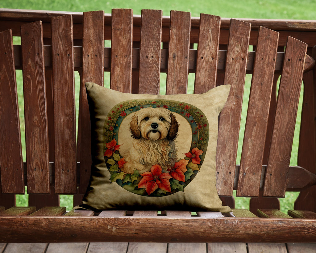 Havanese Christmas Flowers Decorative Throw Pillow 14x14 Indoor Outdoor Accent Cushion, Fabric Cover with Insert for Sofa, Bed, Porch & Living Room