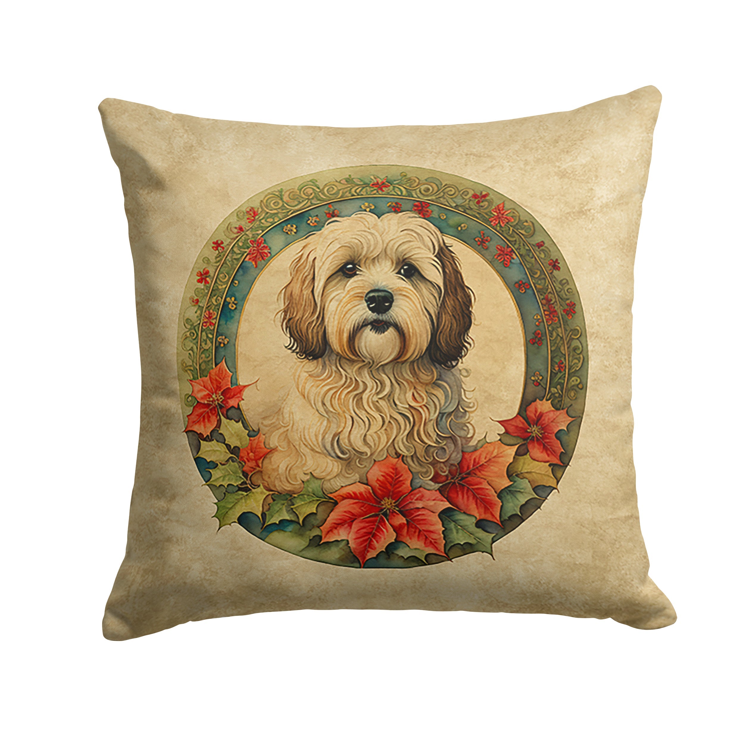 Havanese Christmas Flowers Decorative Throw Pillow 18x18 Indoor Outdoor Accent Cushion, Fabric Cover with Insert for Sofa, Bed, Porch & Living Room