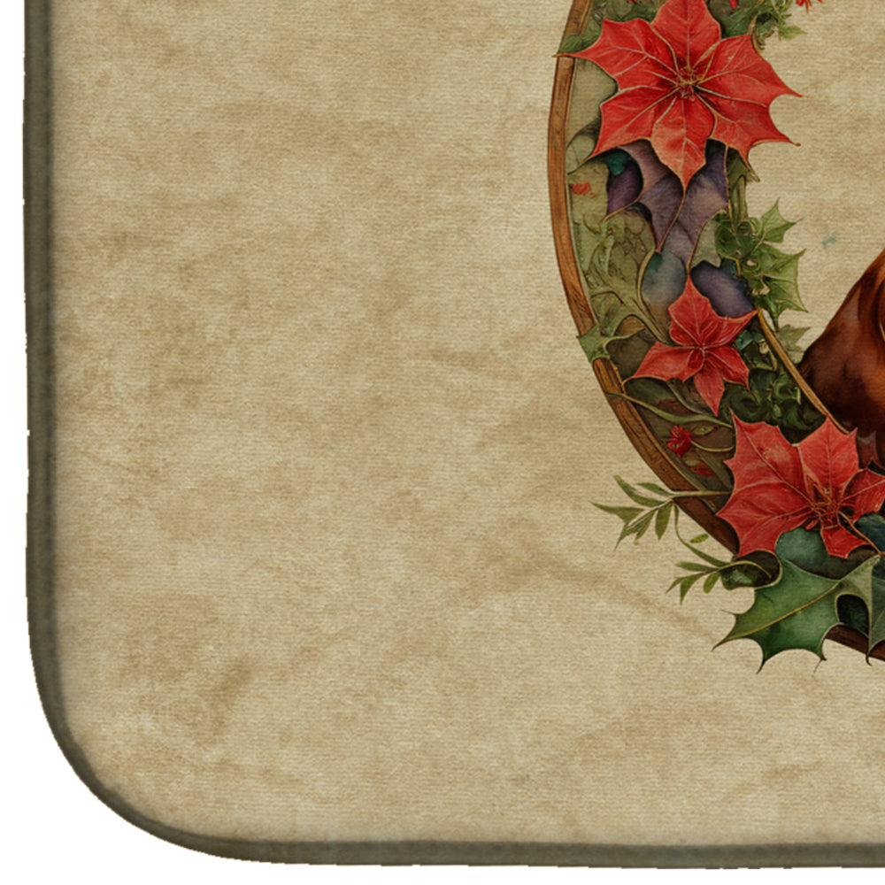 Irish Setter Christmas Flowers Dish Drying Mat Absorbent Dish Drying Mat Pad for Kitchen Counter Dish Drainer Mat for Countertop, 14 x 21", Multicolor