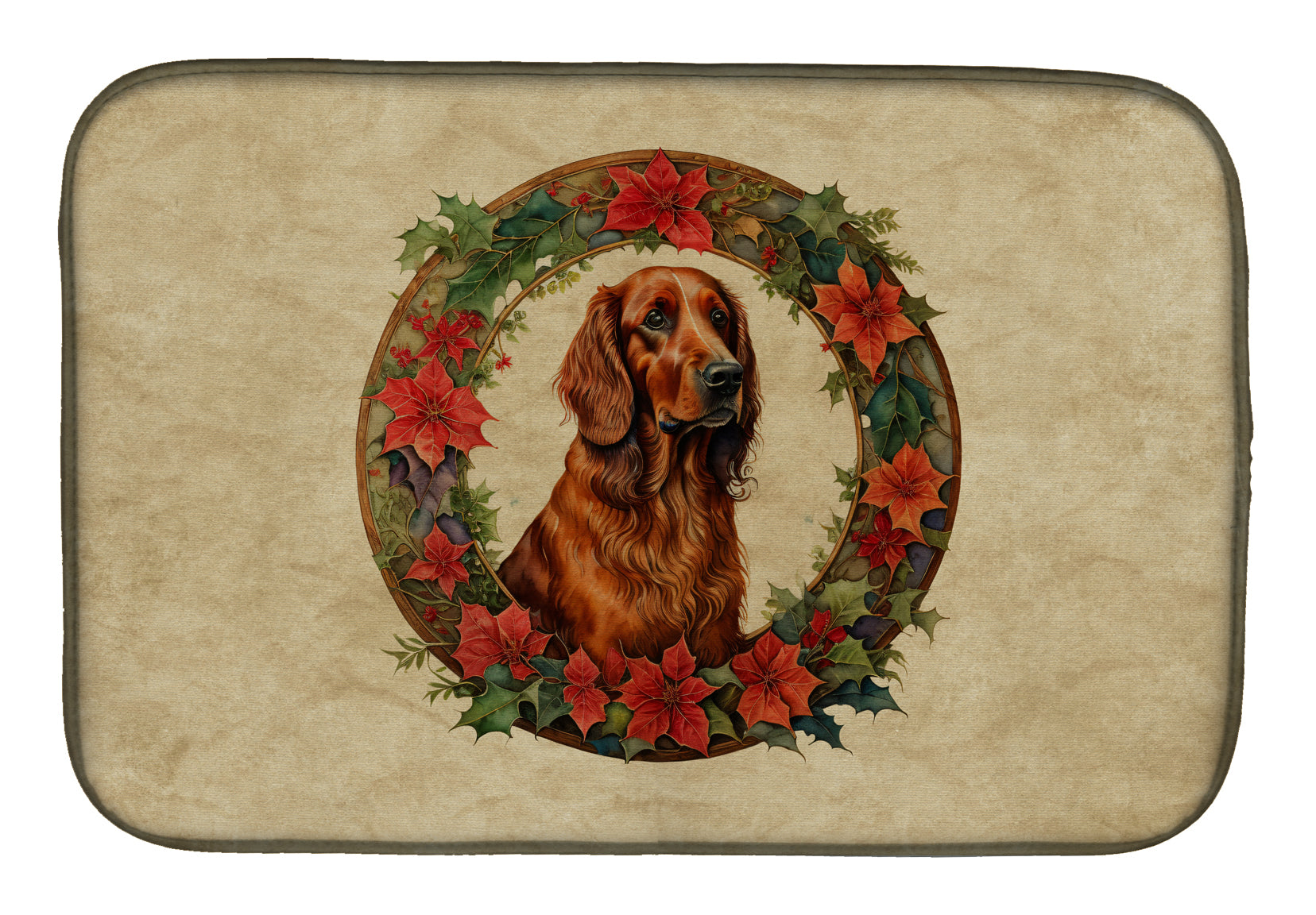 Irish Setter Christmas Flowers Dish Drying Mat Absorbent Dish Drying Mat Pad for Kitchen Counter Dish Drainer Mat for Countertop, 14 x 21", Multicolor