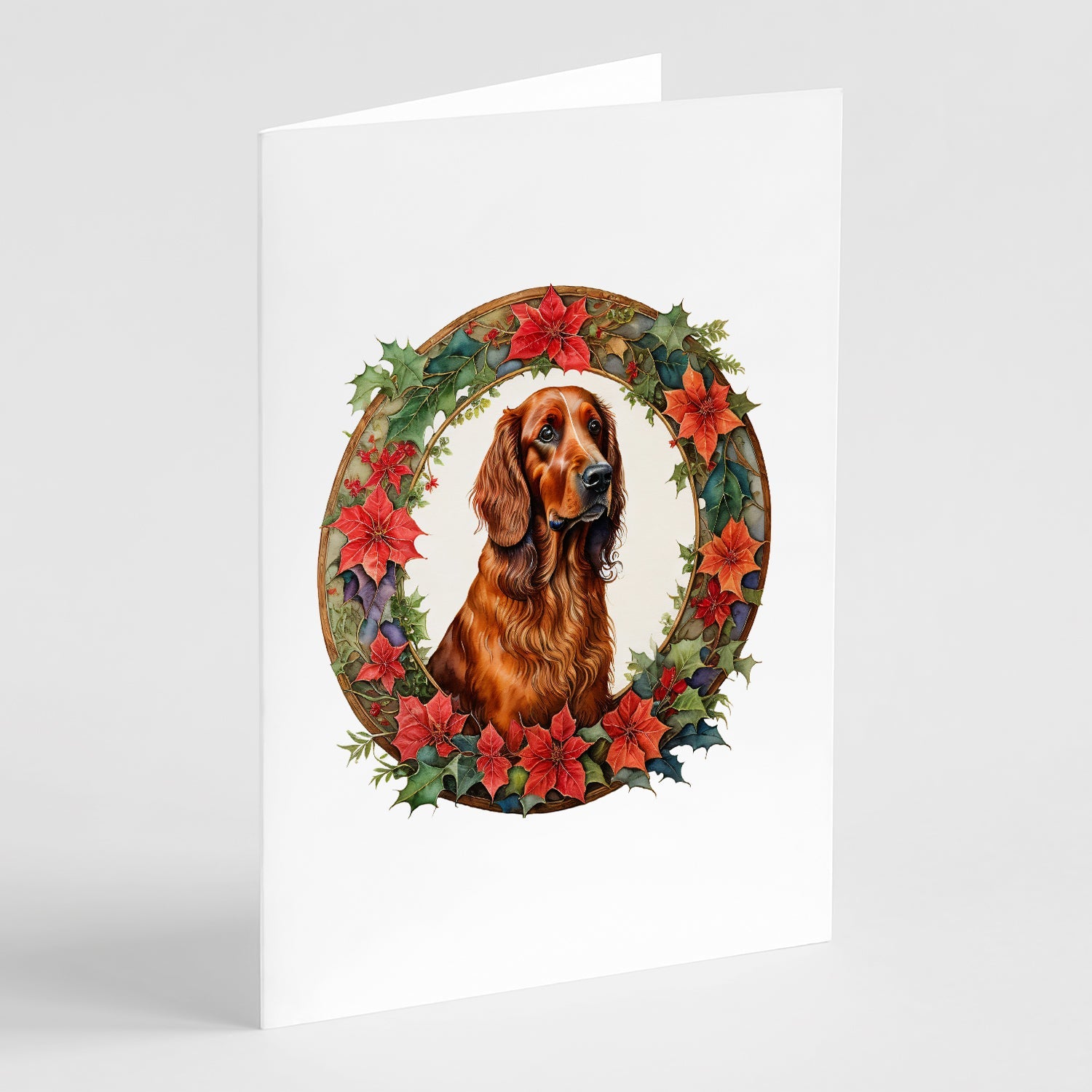 Irish Setter Christmas Flowers Greeting Cards Pack of 8 Blank Cards with Envelopes Whimsical A7 Size 5x7