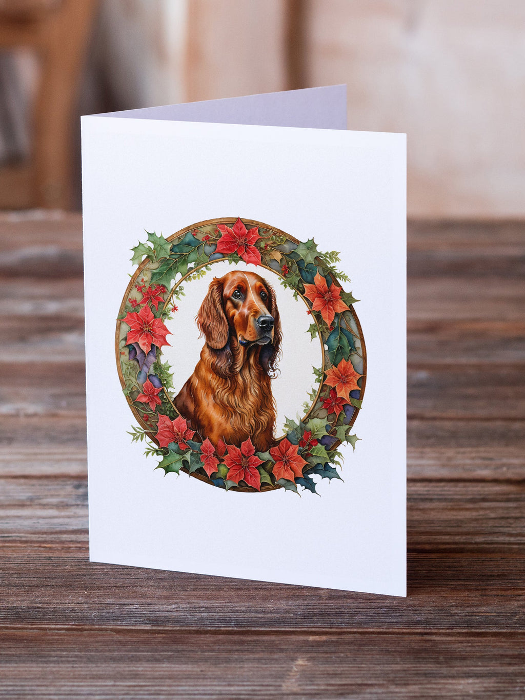 Irish Setter Christmas Flowers Greeting Cards Pack of 8 Blank Cards with Envelopes Whimsical A7 Size 5x7