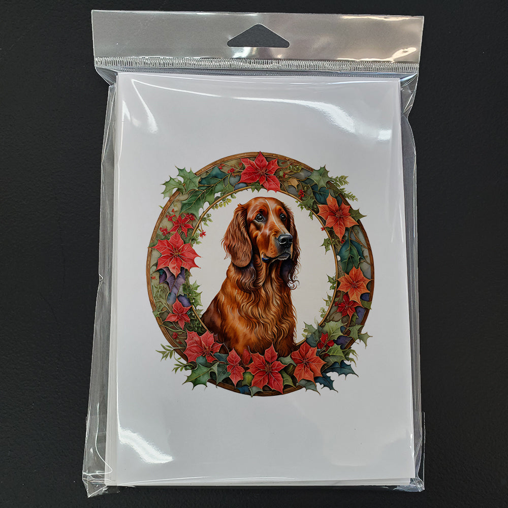 Irish Setter Christmas Flowers Greeting Cards Pack of 8 Blank Cards with Envelopes Whimsical A7 Size 5x7