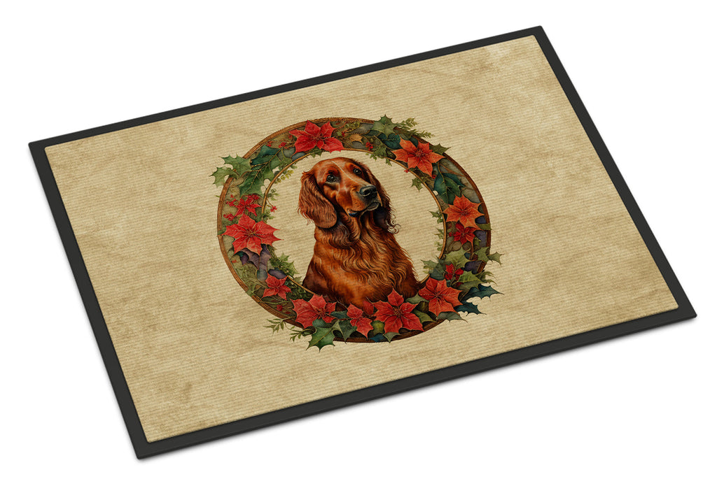 Irish Setter Christmas Flowers Doormat Indoor Outdoor 24H X 36W Front Door Mat Rugs for Entryway, Non Slip Washable Low Pile,