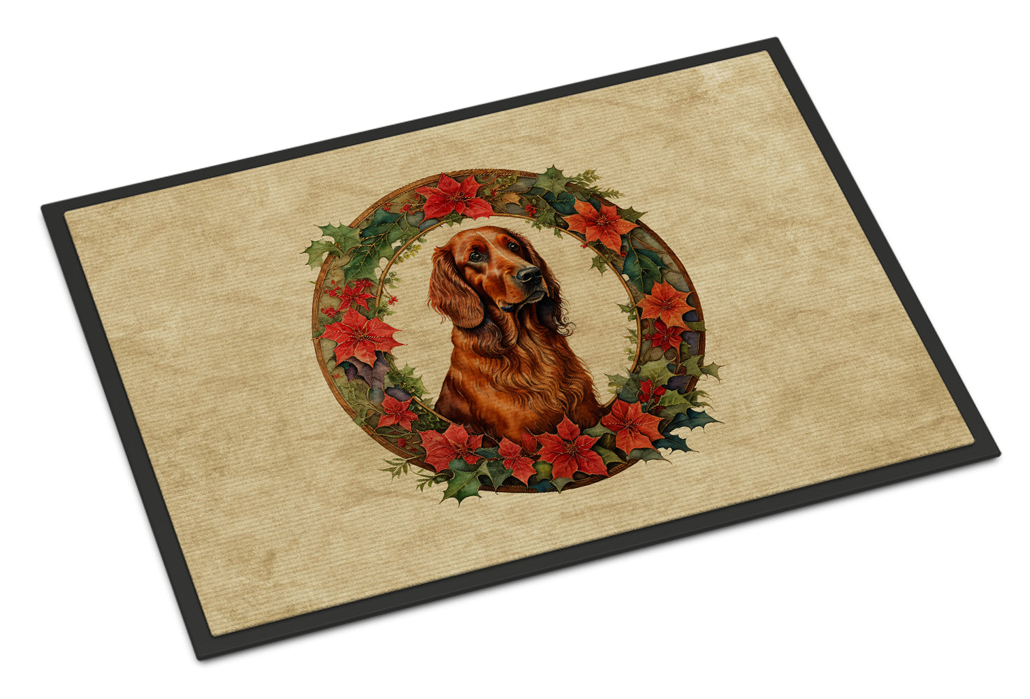 Irish Setter Christmas Flowers Doormat Indoor Outdoor 18H X 27W Front Door Mat Rugs for Entryway, Non Slip Washable