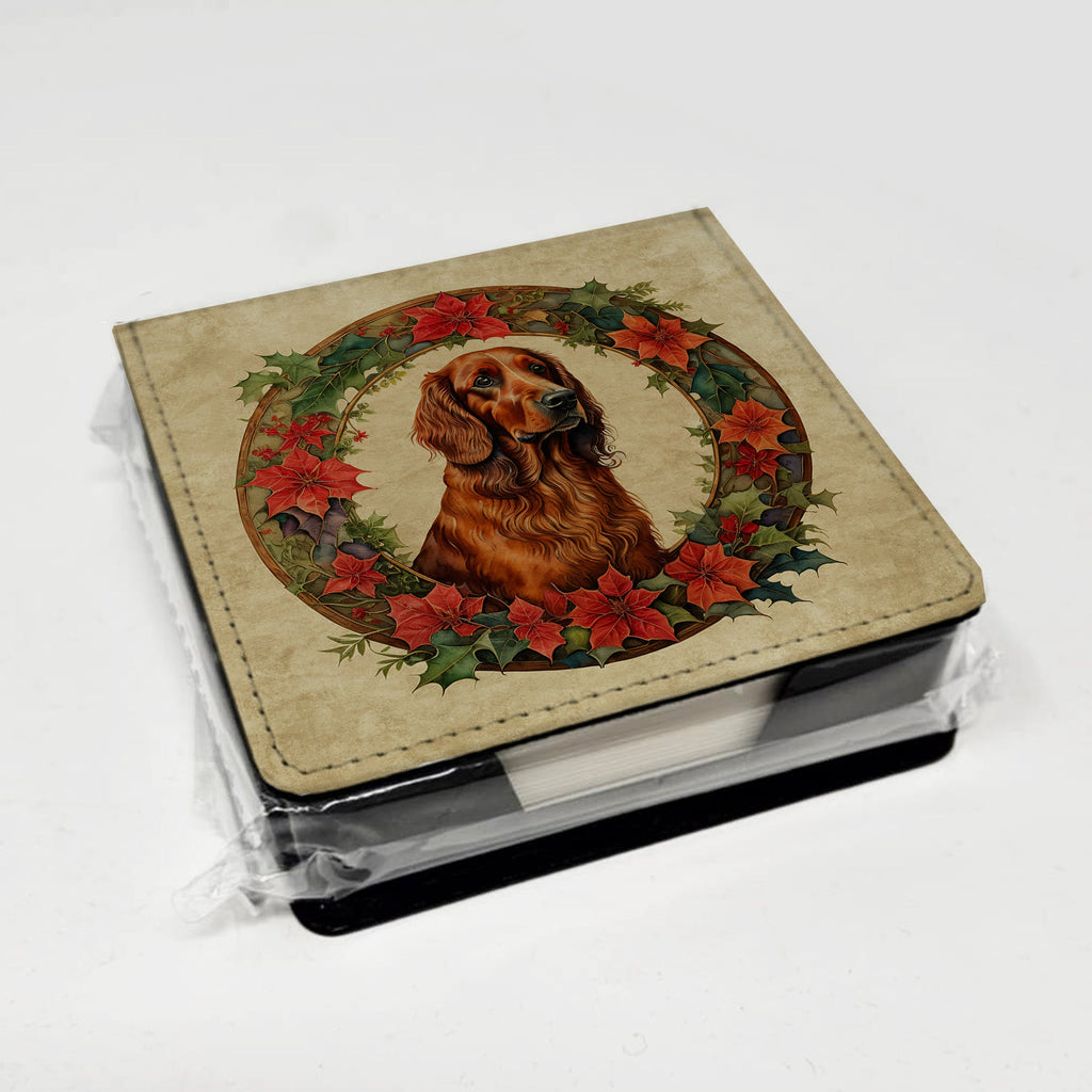 Irish Setter Christmas Flowers PU Leather Note Paper Holder with Artist-Designed Cover, Desk Accessory, Office Gift