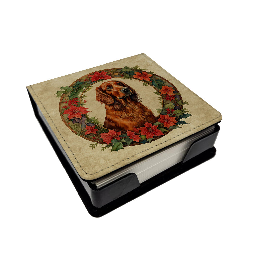 Irish Setter Christmas Flowers PU Leather Note Paper Holder with Artist-Designed Cover, Desk Accessory, Office Gift