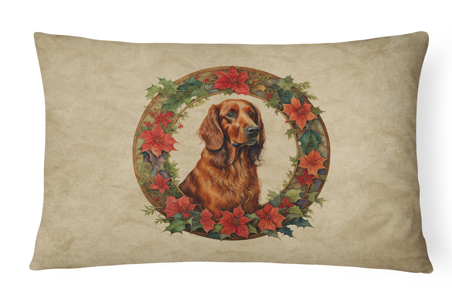 Irish Setter Christmas Flowers Decorative Throw Pillow 12x16 Indoor Outdoor Accent Cushion, Fabric Cover with Insert for Sofa, Bed, Porch & Living Room