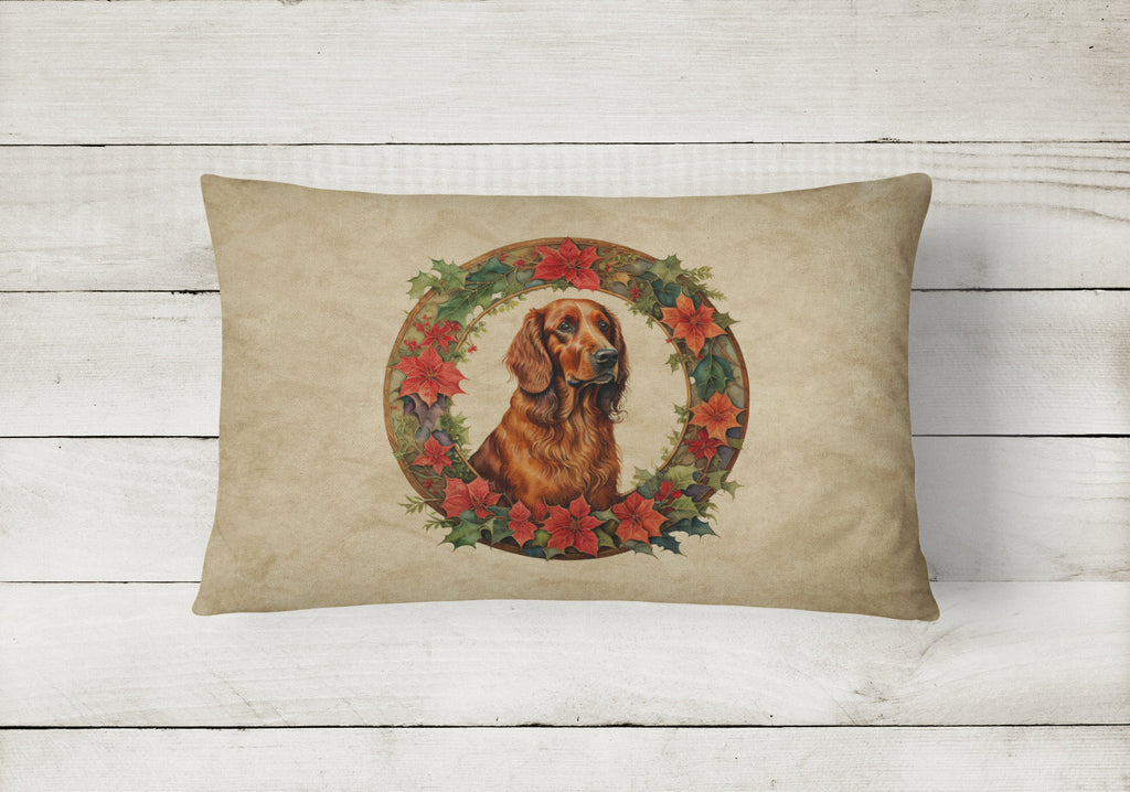 Irish Setter Christmas Flowers Decorative Throw Pillow 12x16 Indoor Outdoor Accent Cushion, Fabric Cover with Insert for Sofa, Bed, Porch & Living Room