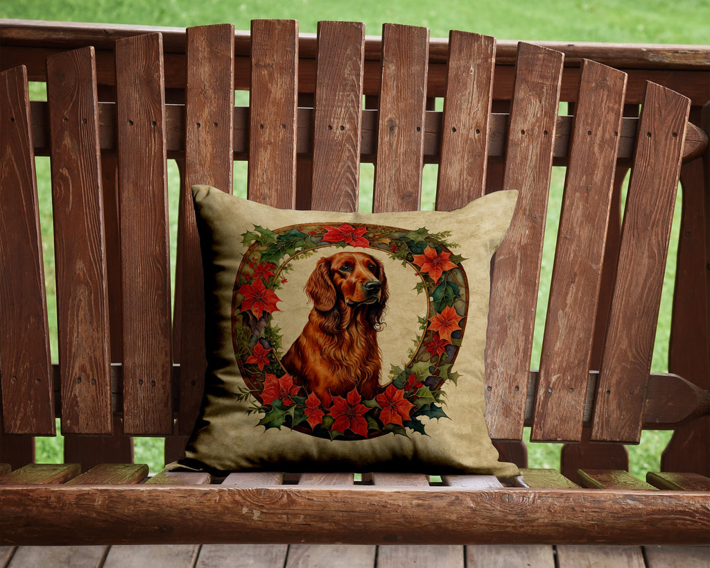 Irish Setter Christmas Flowers Decorative Throw Pillow 14x14 Indoor Outdoor Accent Cushion, Fabric Cover with Insert for Sofa, Bed, Porch & Living Room