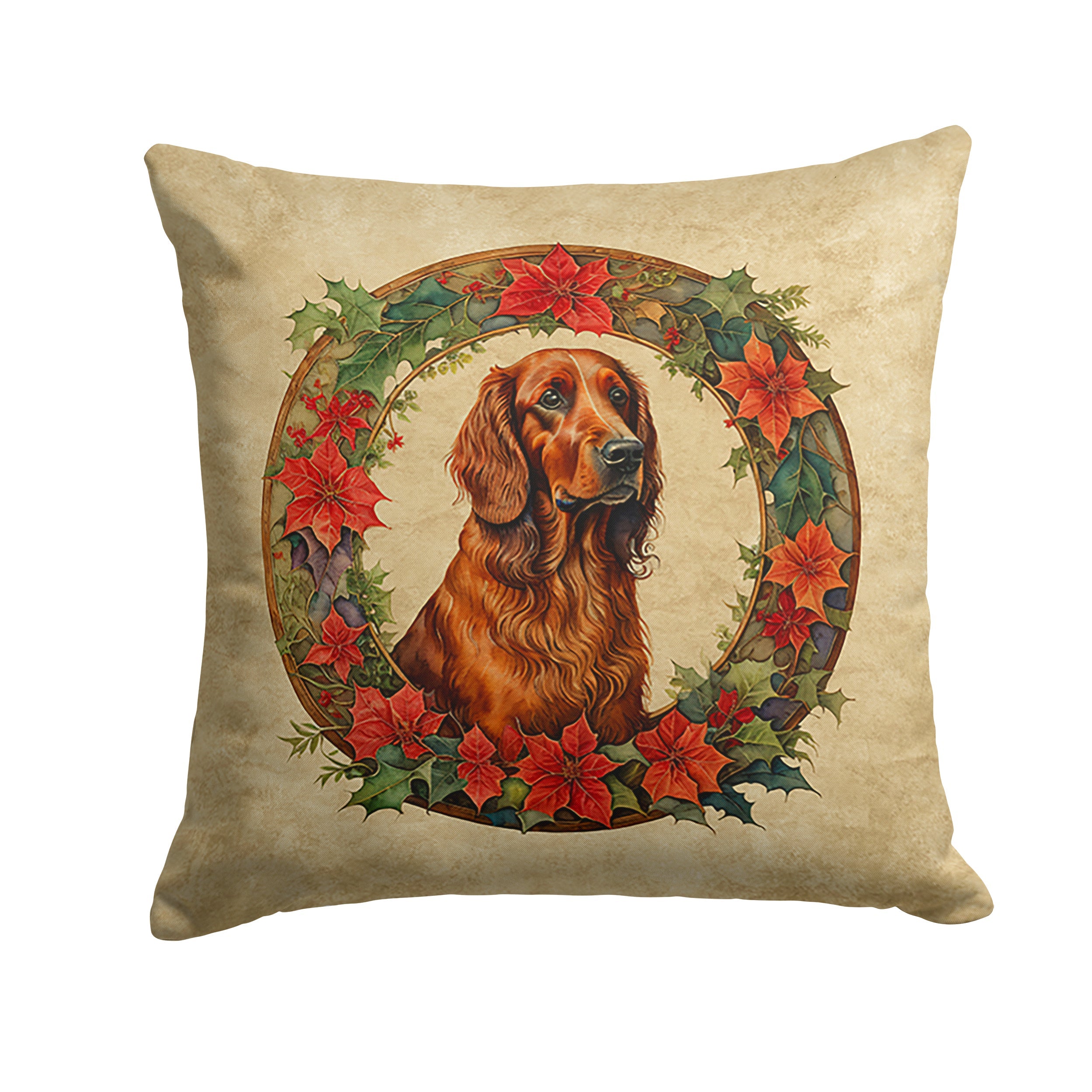 Irish Setter Christmas Flowers Decorative Throw Pillow 18x18 Indoor Outdoor Accent Cushion, Fabric Cover with Insert for Sofa, Bed, Porch & Living Room