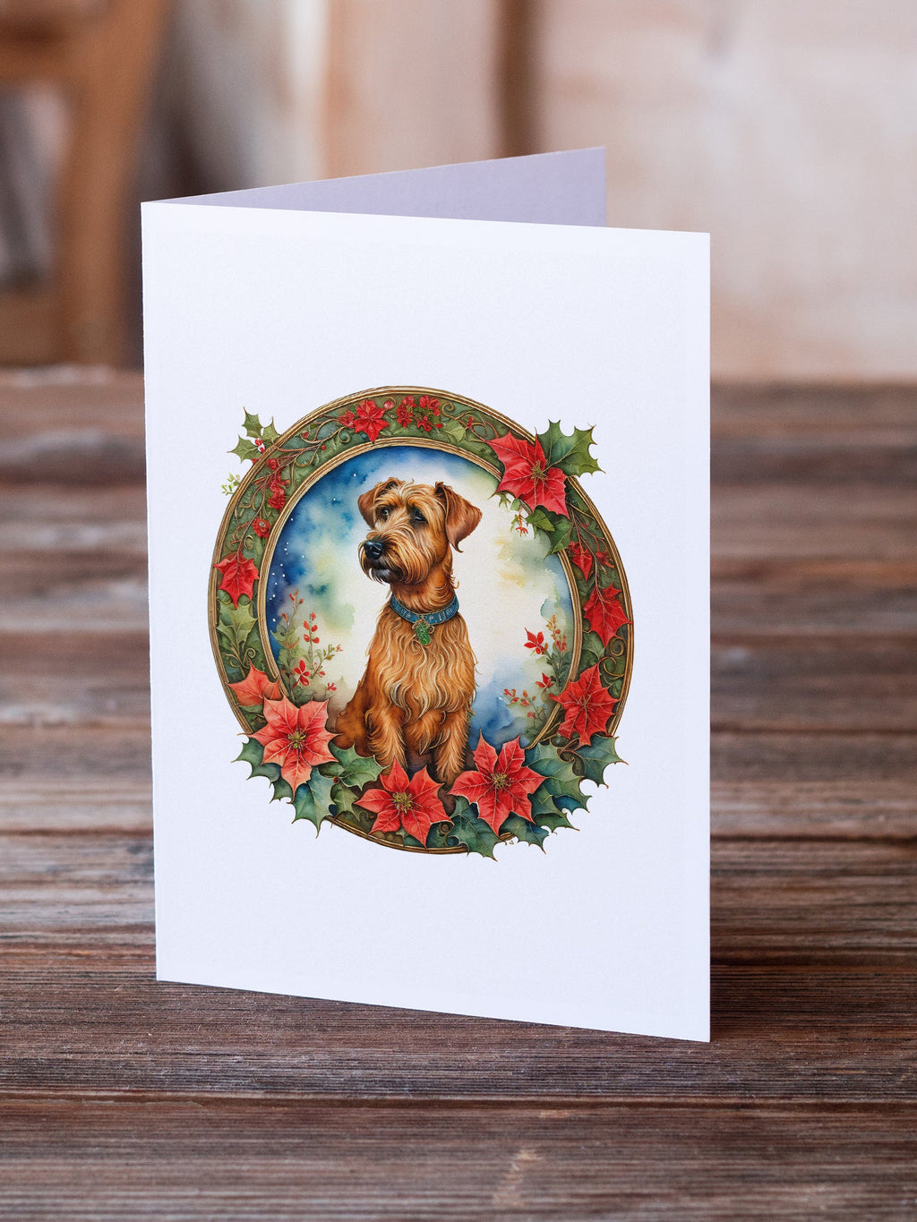 Irish Terrier Christmas Flowers Greeting Cards Pack of 8 Blank Cards with Envelopes Whimsical A7 Size 5x7