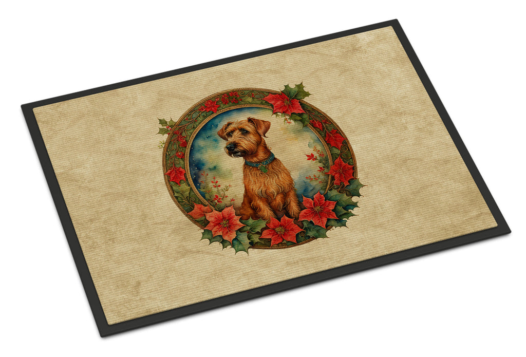 Irish Terrier Christmas Flowers Doormat Indoor Outdoor 18H X 27W Front Door Mat Rugs for Entryway, Non Slip Washable