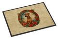 Irish Terrier Christmas Flowers Doormat Indoor Outdoor 18H X 27W Front Door Mat Rugs for Entryway, Non Slip Washable