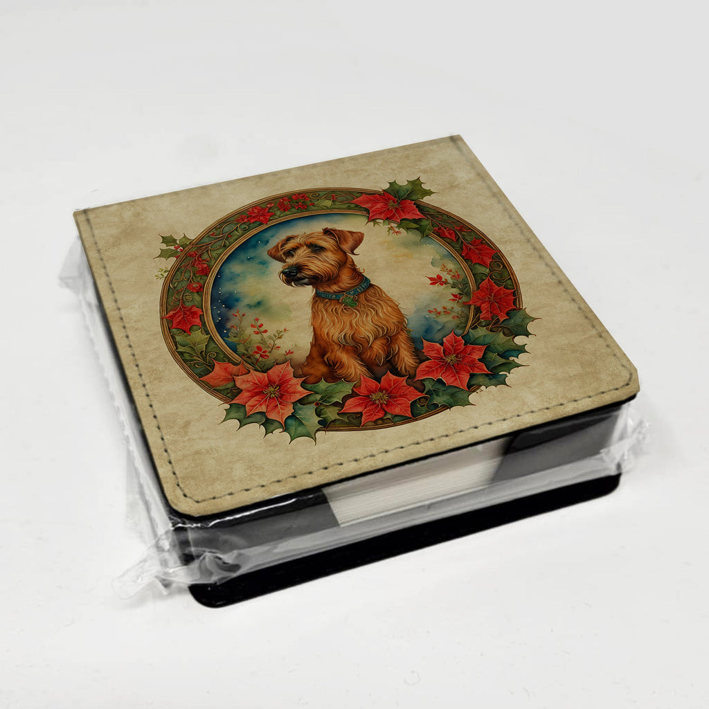 Irish Terrier Christmas Flowers PU Leather Note Paper Holder with Artist-Designed Cover, Desk Accessory, Office Gift