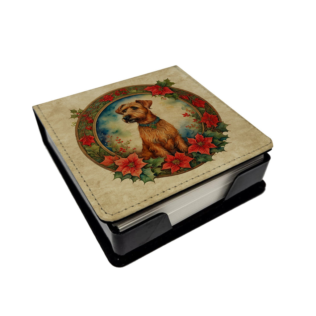 Irish Terrier Christmas Flowers PU Leather Note Paper Holder with Artist-Designed Cover, Desk Accessory, Office Gift
