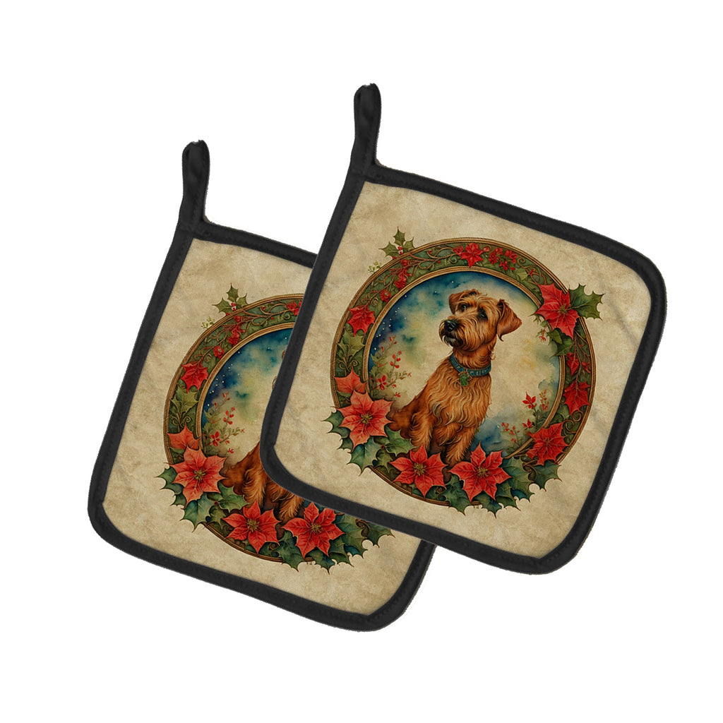 Irish Terrier Christmas Flowers Pot Holder Set of 2 Heat Resistant Quilted Hot Pads 7.5 x 7.5 Inch, Insulated Kitchen Trivets for Cooking & Baking