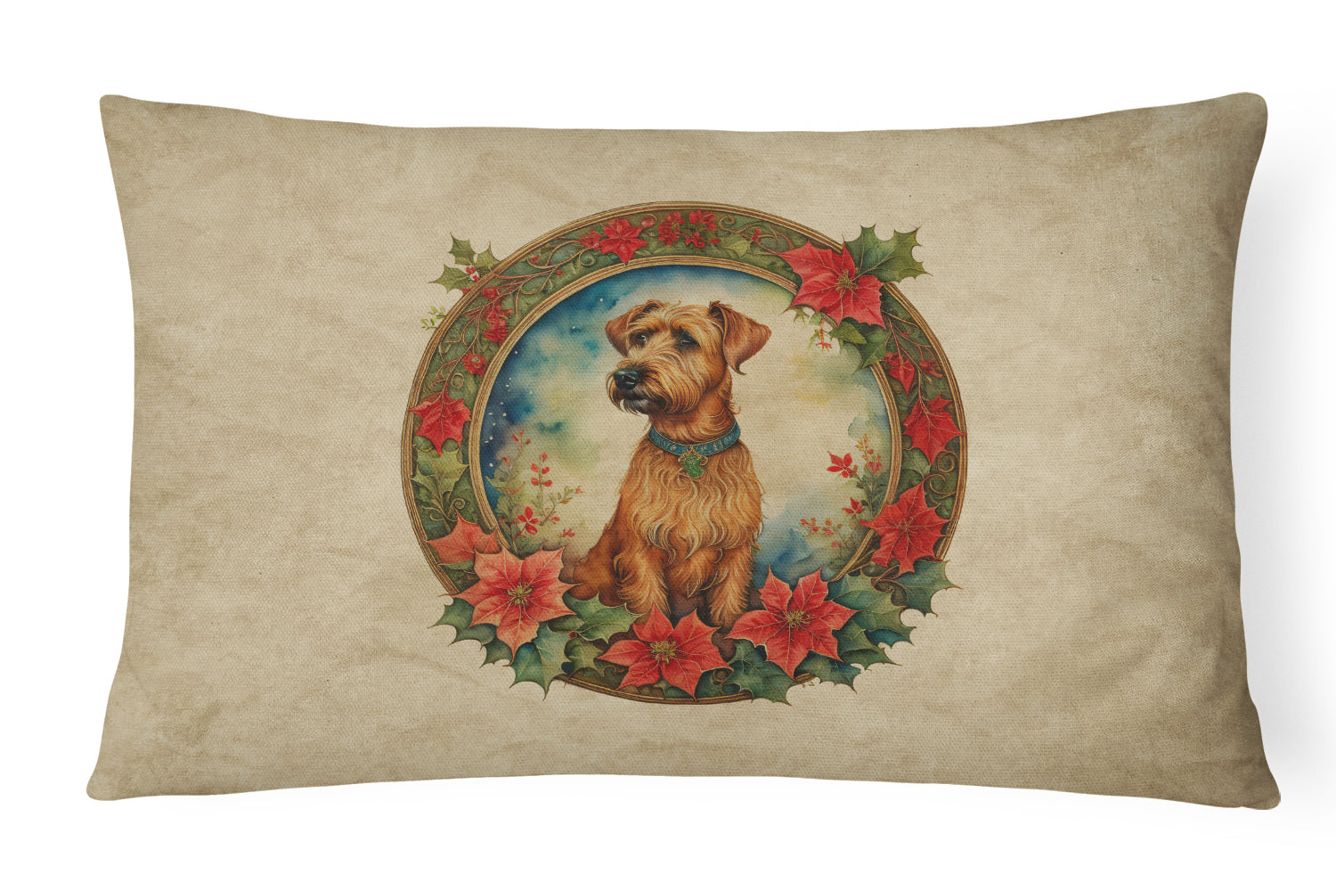 Irish Terrier Christmas Flowers Decorative Throw Pillow 12x16 Indoor Outdoor Accent Cushion, Fabric Cover with Insert for Sofa, Bed, Porch & Living Room