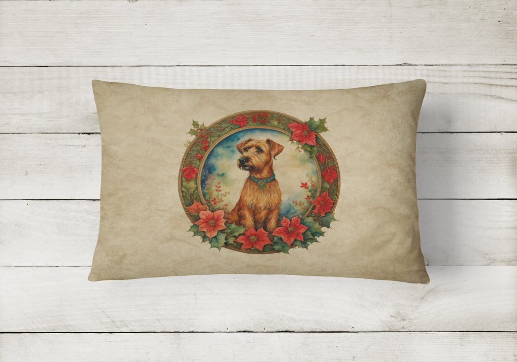 Irish Terrier Christmas Flowers Decorative Throw Pillow 12x16 Indoor Outdoor Accent Cushion, Fabric Cover with Insert for Sofa, Bed, Porch & Living Room