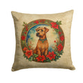 Irish Terrier Christmas Flowers Decorative Throw Pillow 14x14 Indoor Outdoor Accent Cushion, Fabric Cover with Insert for Sofa, Bed, Porch & Living Room