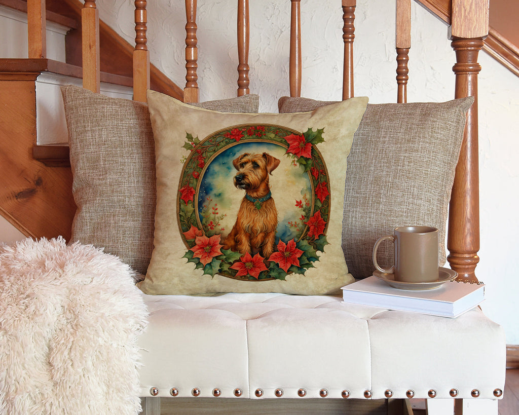 Irish Terrier Christmas Flowers Decorative Throw Pillow 14x14 Indoor Outdoor Accent Cushion, Fabric Cover with Insert for Sofa, Bed, Porch & Living Room